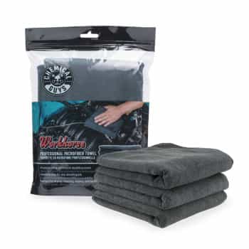 Serviette en microfibre de qualité professionnelle Chemical Guys Workhorse (caoutchouc/plastique/vinyle) - Noir 16 x 16
